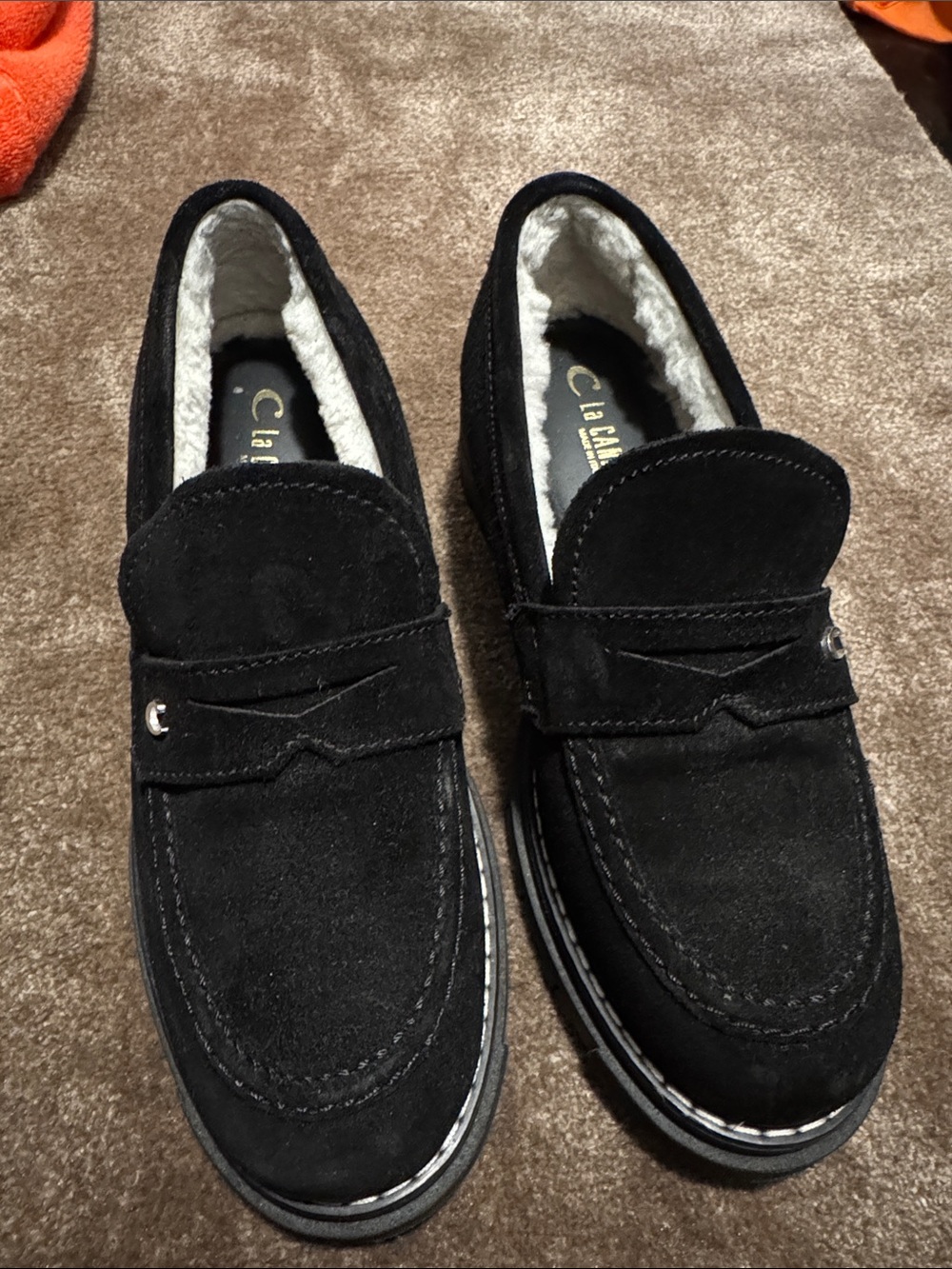 La CANADIENNE Black Suede Plush-Lined Loafers